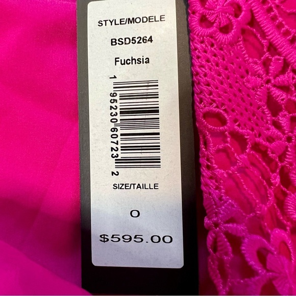 NWT! Badgley Mischka Fuchsia Lace Georgette Belted Midi-Dress. Size 0. - Picture 12 of 16